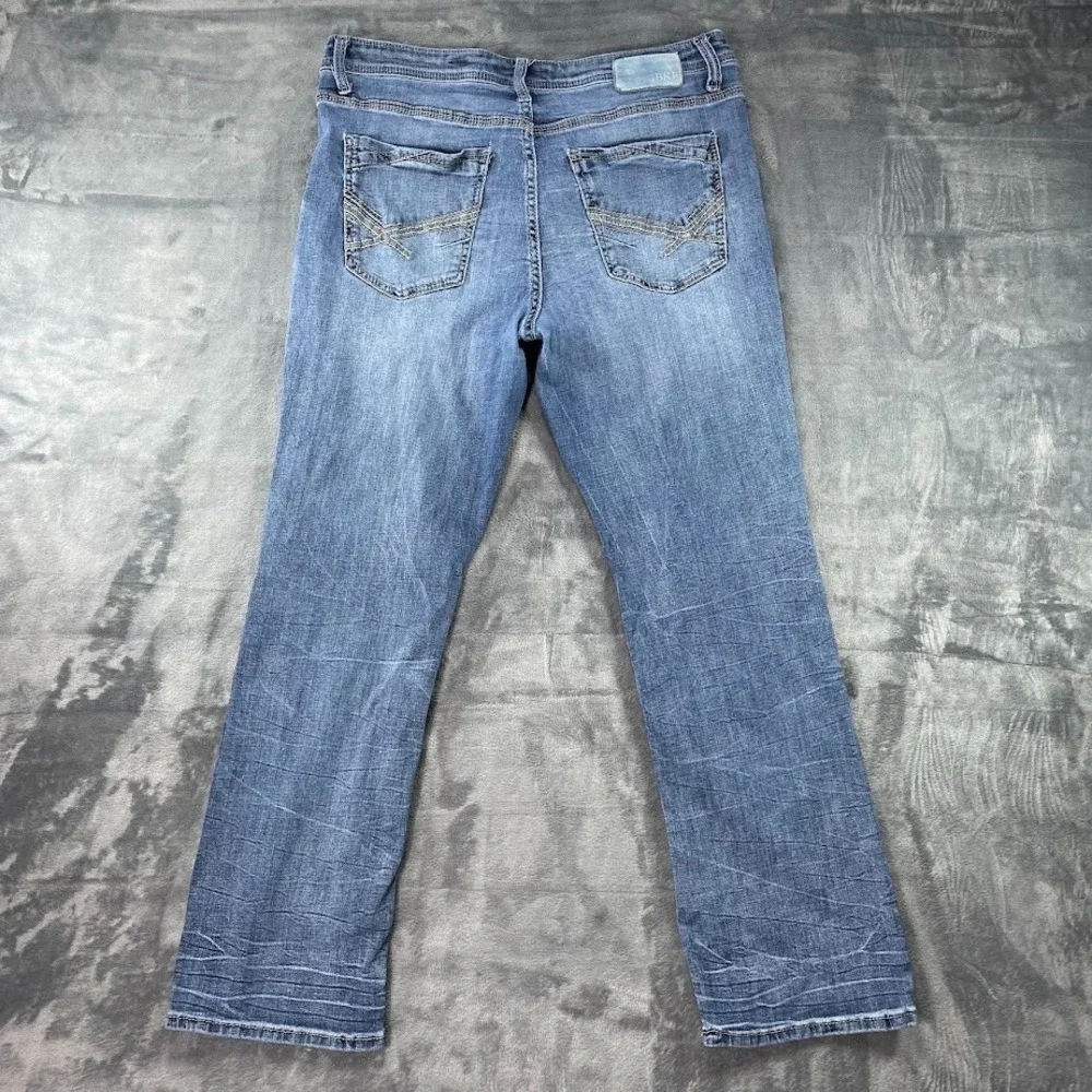 BKE Tyler Straight Jeans Mens 36x32 Fits 36x30 Blue Stretch Stretch Whiskers